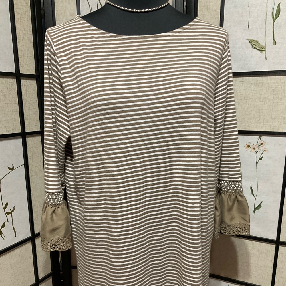 J. Jill Striped Tunic Tee with Smocked, Eyelet Sleeves